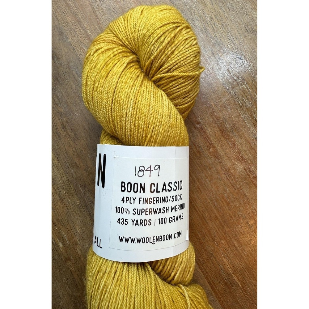 Woolen Boon Hand Dyed Sock Yarn‎ - Boon Classic 1849 - Yellow Gold- 1 Skein/Hank - Picture 3 of 6